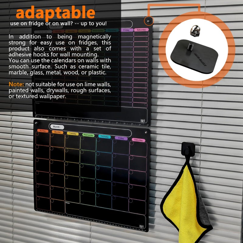 MAG-FANCY Magnetic Calendar for Refrigerator Dry Erase Calendar Black Monthly Chalkboard Planning Board 6 Fine Tip Wet Erase Markers & Mounts for Wall Hanging - Image 5