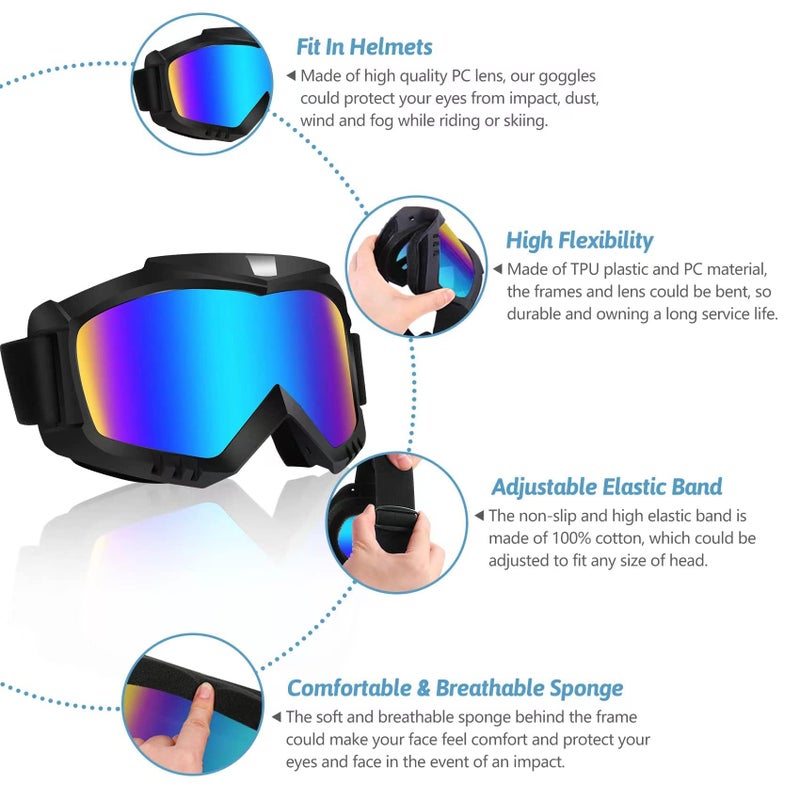 Lievermo Dirt Bike Goggles, Motorcycle Goggles, 2 Pack ATV Goggles, Riding Goggles, Ski Goggles, Windproof Glasses, Racing Helmet Goggles for Adults Men Women Youth Kids (Black + White) - Image 3