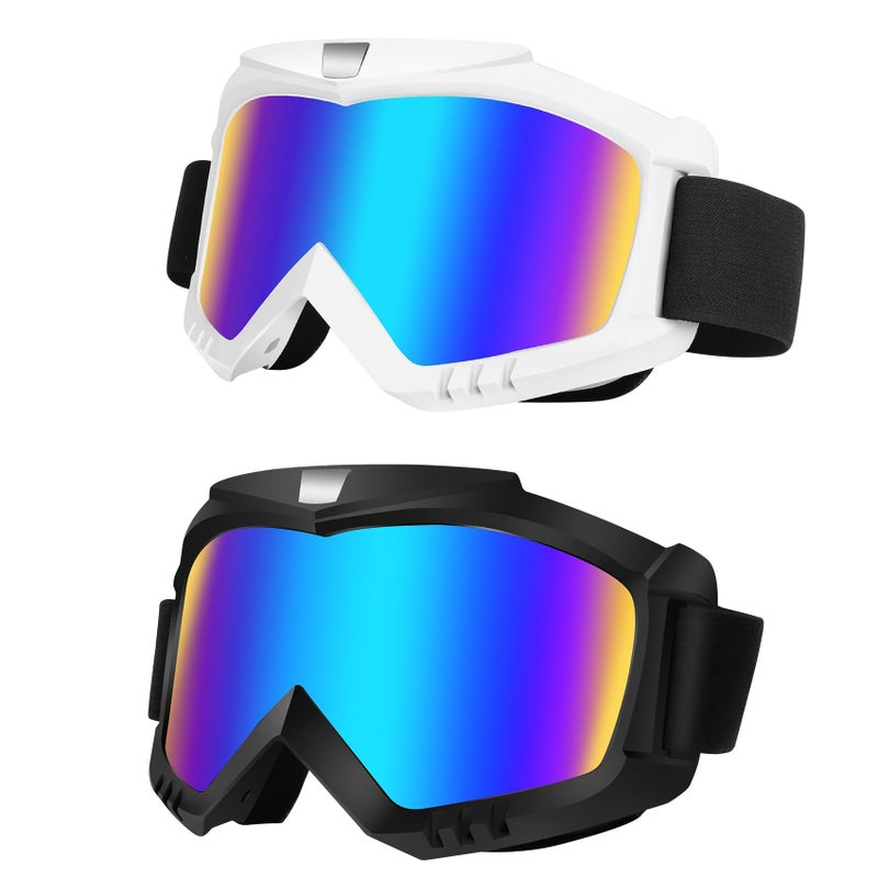 Lievermo Dirt Bike Goggles, Motorcycle Goggles, 2 Pack ATV Goggles, Riding Goggles, Ski Goggles, Windproof Glasses, Racing Helmet Goggles for Adults Men Women Youth Kids (Black + White) - Image 1