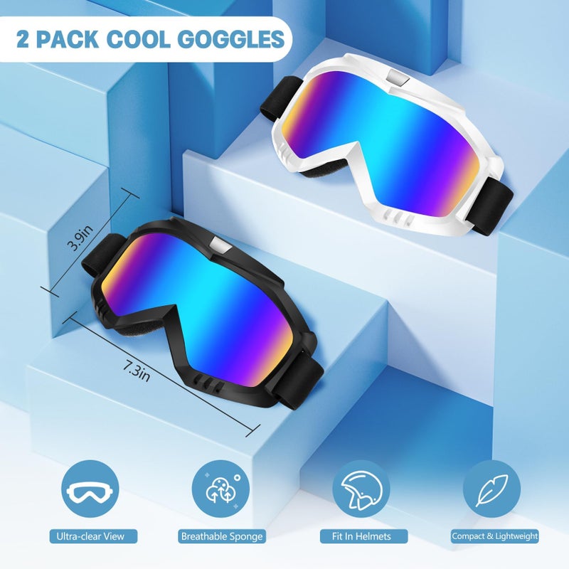 Lievermo Dirt Bike Goggles, Motorcycle Goggles, 2 Pack ATV Goggles, Riding Goggles, Ski Goggles, Windproof Glasses, Racing Helmet Goggles for Adults Men Women Youth Kids (Black + White) - Image 2
