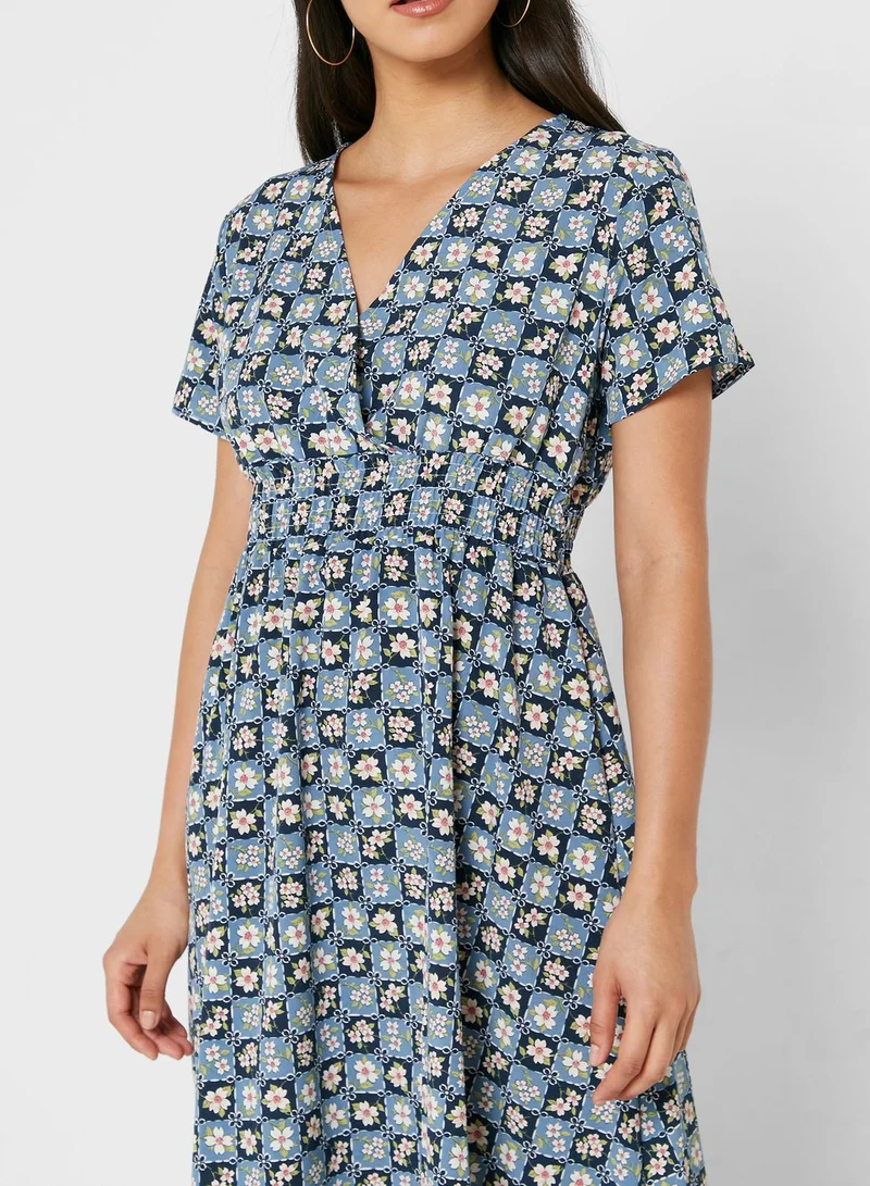 ELLA Printed V Neck Dress