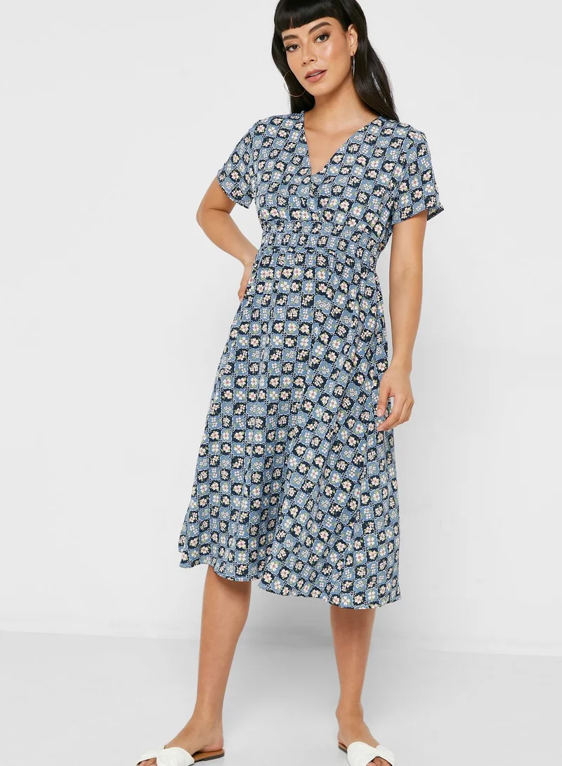 ELLA Printed V Neck Dress