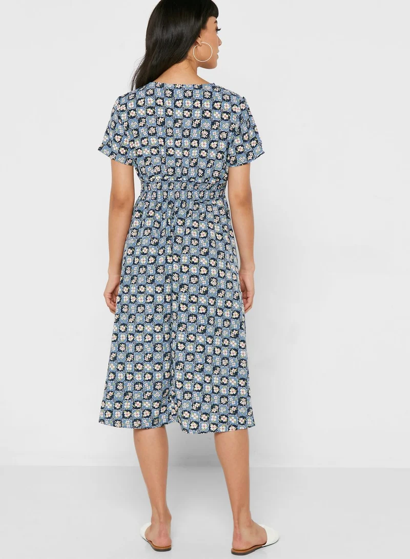 ELLA Printed V Neck Dress