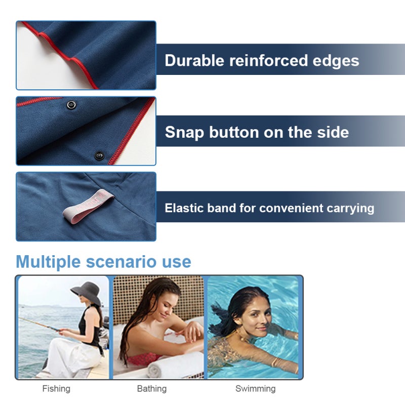 Hooded Bath Towel: Royal Blue, Size L, Super Soft Skin-Friendly Fabric - Snap Button Wrap Design, Quick Dry Bath Poncho for Kids Home Bath Beach Pool - Image 3