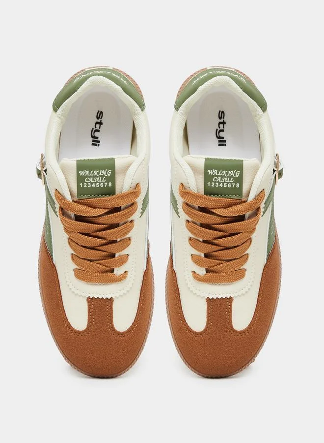 Styli Styli Color Block Buckle Detail Lace Up Sneakers
