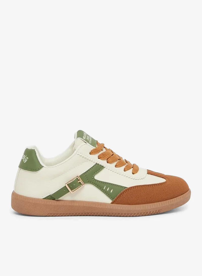 Styli Active Color Block Buckle Detail Lace Up Sneakers