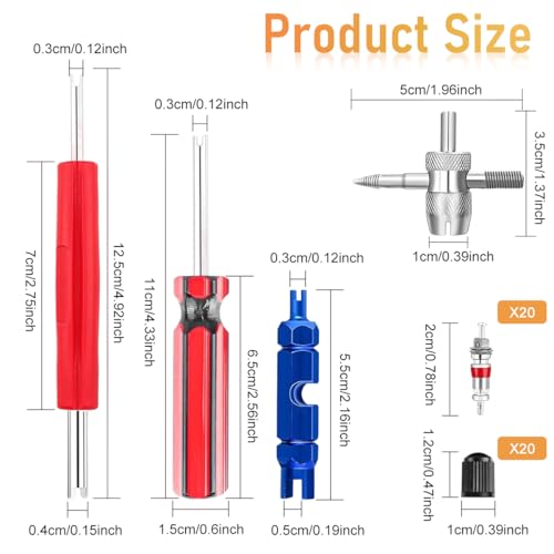 STHIRA® Tyre Valve Core Repair Tool Kit Set of 44Pcs Presta Valve Core Repair Tool Kit Includes 4 Valve Remover Assembly Tools, 20 Pieces Valve Core, 20 Pieces Tyre Valve Caps for Car Tyre, Bike Tyre - Image 2