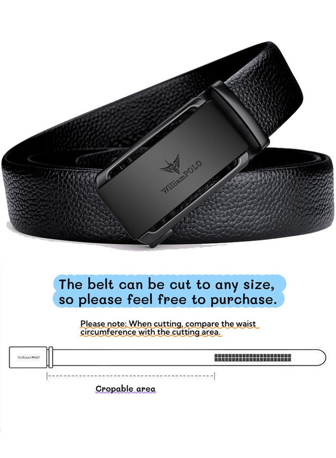 William Polo Men's Zinc Alloy Ratchet Belt, 125cm Black Leather Belt With Adjustable Automatic Buckle Genuine Leather Belt for Business & Formal Wear Fashion Belt Gift for Men - Image 4