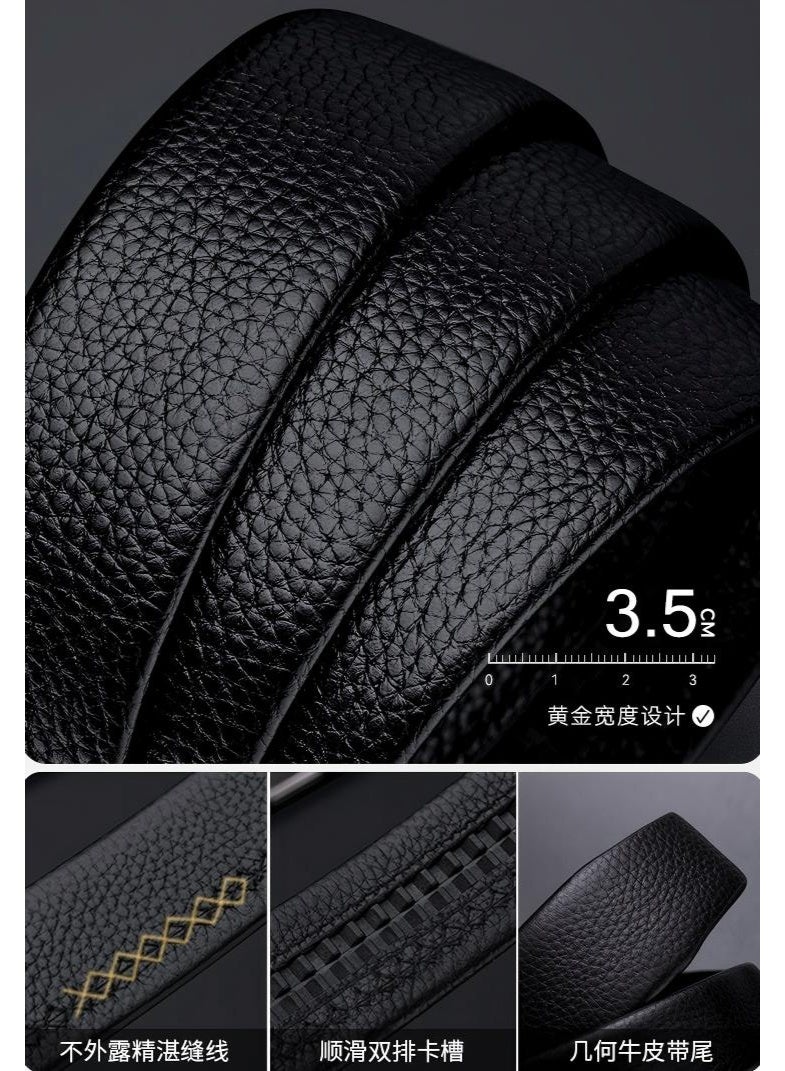 William Polo Men's Zinc Alloy Ratchet Belt, 125cm Black Leather Belt With Adjustable Automatic Buckle Genuine Leather Belt for Business & Formal Wear Fashion Belt Gift for Men - Image 3