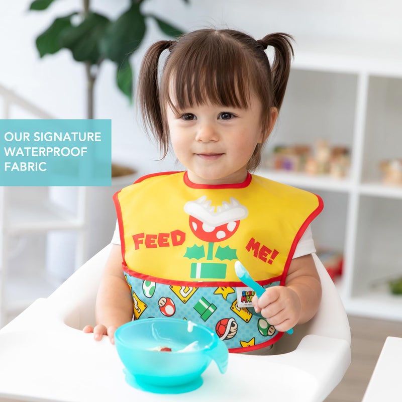 Bumkins Nintendo Bibs for Girl or Boy, SuperBib Baby and Toddler for 6-24 Months, Essential Must Have for Eating, Feeding, Baby Led Weaning, Waterproof Soft Fabric, 2-pk Super Mario Expressions - Image 3