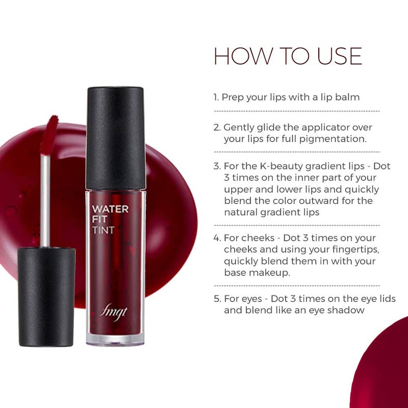 The Face Shop Water Fit Lip Tint Cherry Kiss 5gm Multipurpose 3in1 Lip Tint Hydrating Transfer proof Long Lasting Non greasy Matte Finish - Image 3
