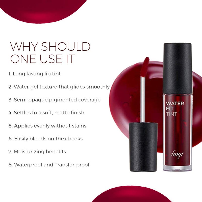 The Face Shop Water Fit Lip Tint Cherry Kiss 5gm Multipurpose 3in1 Lip Tint Hydrating Transfer proof Long Lasting Non greasy Matte Finish - Image 2
