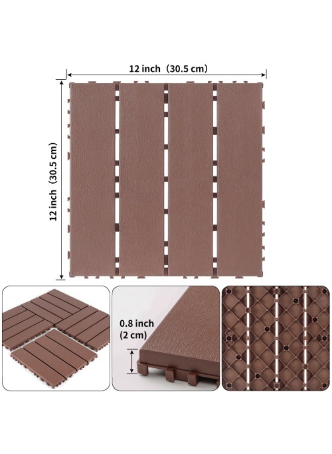 Plastic Interlocking Deck Tiles, 12"x12" Waterproof Outdoor Flooring All Weather Use, Patio Floor Decking Tiles for Porch Poolside Balcony Backyard, 44 pieces, Brown - Image 2