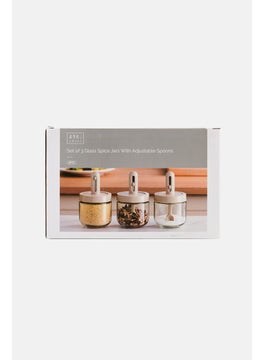 YOTO Set Of 3 Glass Spice Jars With Adjustable Spoons, Transparent  - Image 1