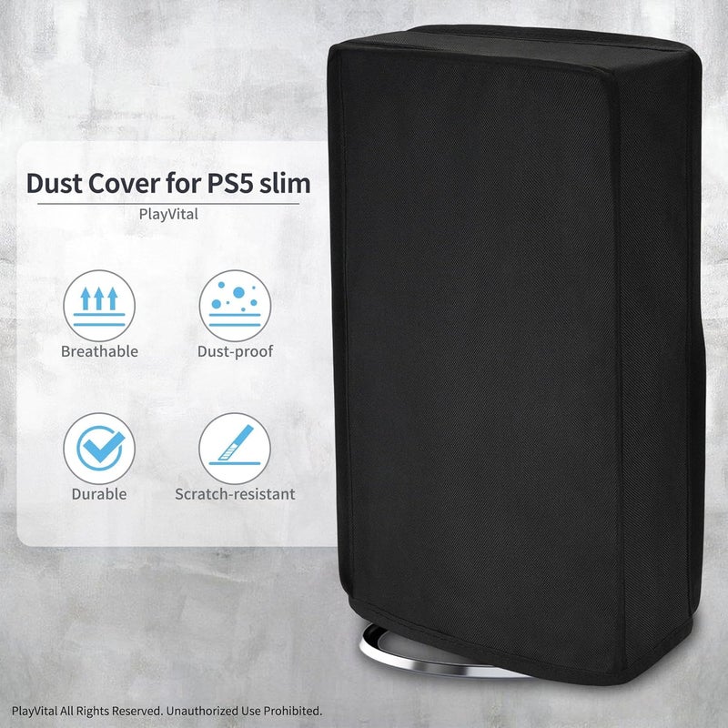 غطاء غبار عمودي من لإصدار PS5 Slim مع مشغل الأقراص (التصميم الأصغر الجديد)، واقي نايلون مقاوم للغبار وغلاف مقاوم للماء لوحدة PS5 Slim - أسود - Image 3