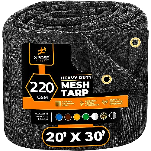 Xpose Safety Heavy Duty Mesh Tarp  20 x 30 Multipurpose Black Protective Cover with Air Flow  Use for Tie Downs Shade Fences Canopies Dump Trucks  Weather and Tear Resistant