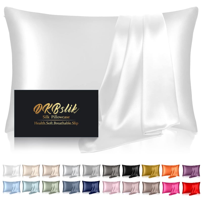 DKBslik Silk Pillowcase for Hair and Skin  Mulberry Silk Pillow Cases King Size  Anti Acne Cooling Sleep Both Sides Natural Silk Satin Pillow Case Covers with Hidden Zipper  Gifts for Women Men  White - Image 1