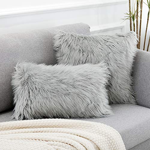 WLNUI Set of 2 Light Grey Christmas Decorative Pillow Covers New Luxury Series Merino Style Faux Fur Fluffy Throw Pillow Covers Fuzzy Cushion Case for Sofa Bedroom Living Room Home Decor 18x18 Inch - Image 5