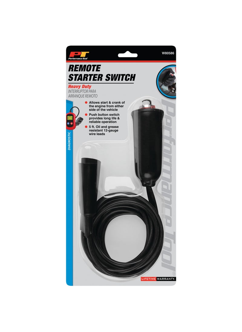 Performance Tool W80586 Heavy Duty Remote Starter for Car and Truck Engines with Push-Button Switch and 5-ft Wire Leads , Black