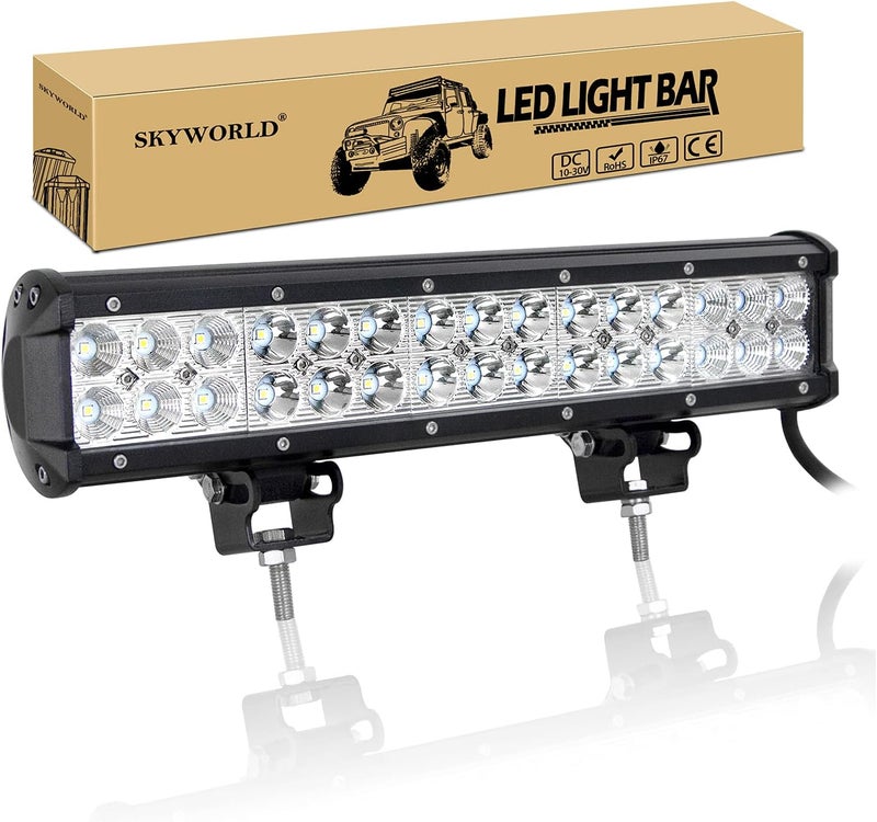 سكاي وورلد شريط إضاءة عمل LED من مقاس 15 بوصة بقدرة 90 واط، شعاع مدمج بقعة وفيض، 12V 24V، أضواء القيادة للطرق الوعرة ومصباح ضباب لسيارة شاحنة 4x4 ومركبة ATV وSUV وقارب، مقاوم للماء، أبيض 6000K - Image 1