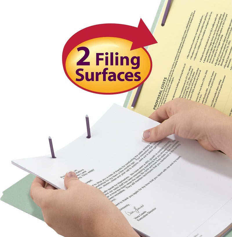Smead Pressboard Fastener File Folder with SafeSHIELD Fasteners 2 Fasteners 13Cut Tab 2 Expansion Letter Size GrayGreen 25 per Box 14934 - Image 3