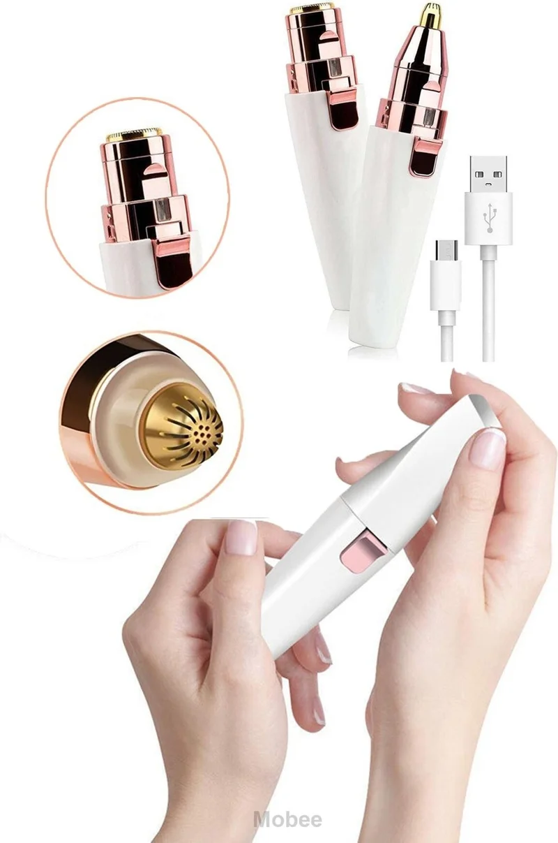 Mobee 2 In 1 Hair Removal Device Facial Epilator With 2 Heads For All Skin Types