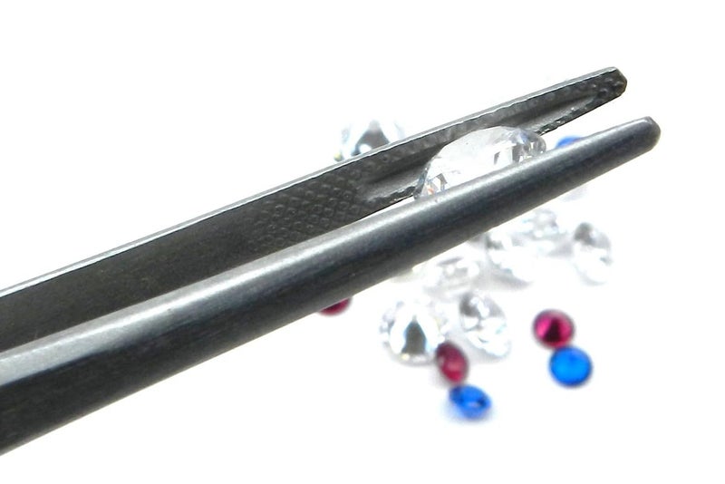 JTS Diamond Stone Tweezers with Groove Tips 6-1/2" Stainless Medium Grooved Tip for Gem and Jewelry Precision Tweezers Stainless Steel Matt Finish Serrated Medium Grooved Tip Tweezers with Gem Slot By JTS - Image 1