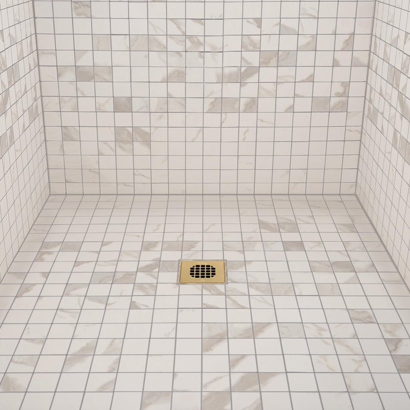 Oatey 42361 Universal 4-1/4 Square Shower Brushed Gold Snap-Tite Strainer - Image 4