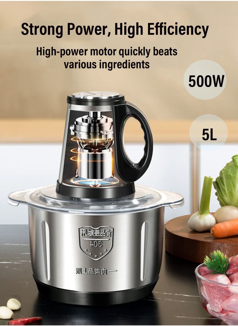 POWER LIFE Food Chopper Meat Mincer 5L 500W Electric Meat Grinder Blender Mincer Mixer Meat Chopper Stainless Steel Electric Chopper Automatic Food Processor Machine  - Image 2