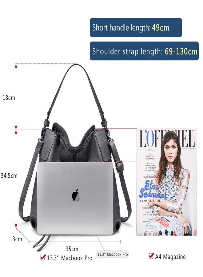Realer Hobo Crossbody Bags for Women Designer Faux Leather Hobo Handbags Retro Large Size Shoulder Bag Bucket Purse, Grey, Medium-12.4 inch - Image 4
