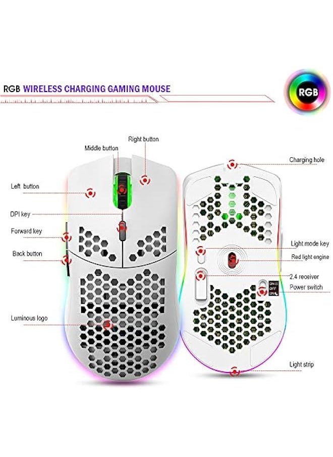 Generic Wireless Gaming Mouse, Honeycomb Hollow Design Ergonomic Wireless Mouse with Backlight, 6 ons 4 Speed Adjustable DPI Computer Mouse Rechargeable RGB Gaming Wireless Mouse for Mac Laptop PC  - Image 5