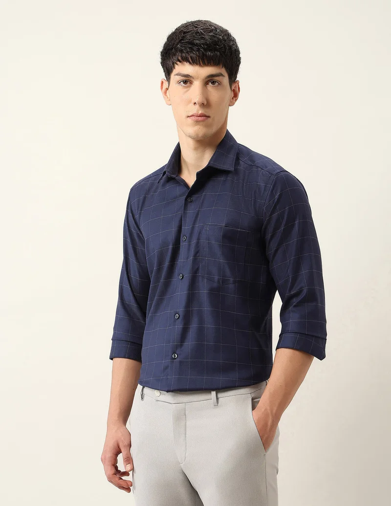 Arrow Navy Windowpane Checked Auto Press 4Dp Shirt for Men | Best Price UAE