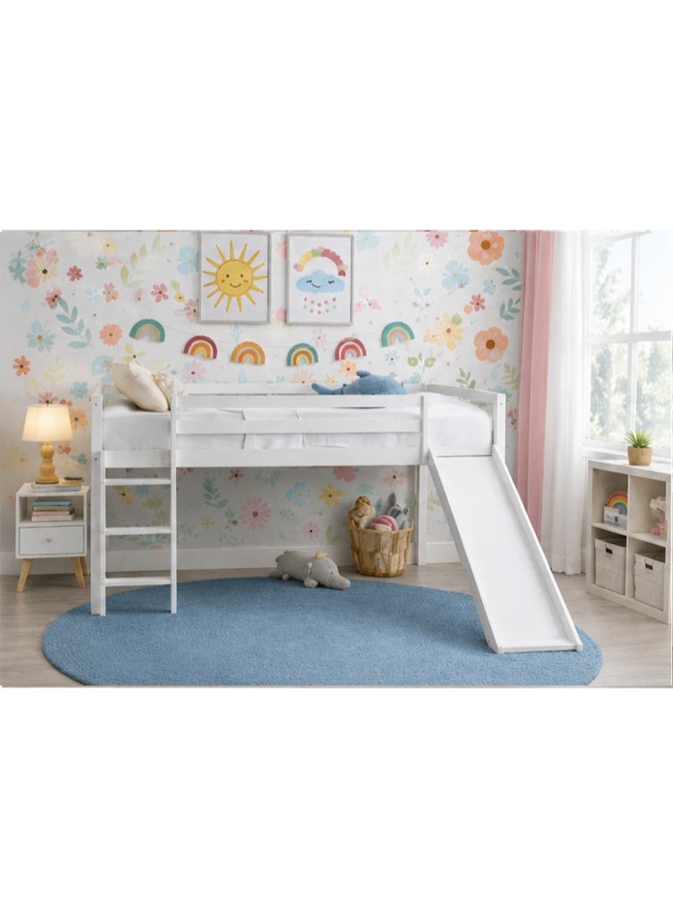 Space Embrace Children's Loft Bed with Slide, White, 90 x 200 cm, Wooden Frame with Ladder - Image 1