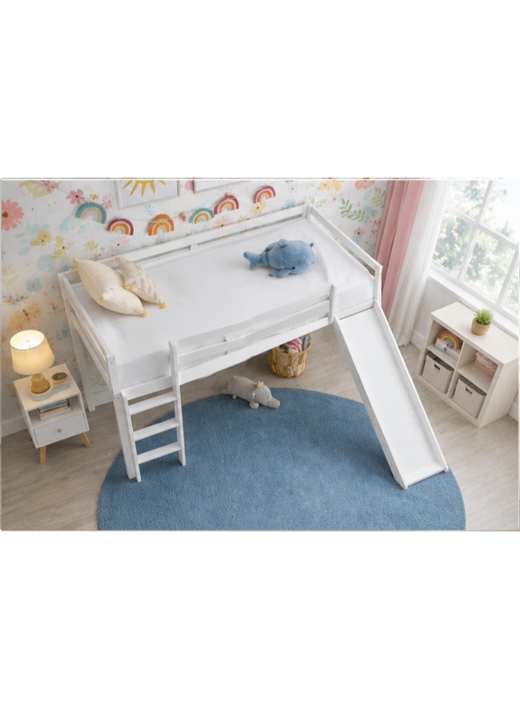 Space Embrace Children's Loft Bed with Slide, White, 90 x 200 cm, Wooden Frame with Ladder - Image 2