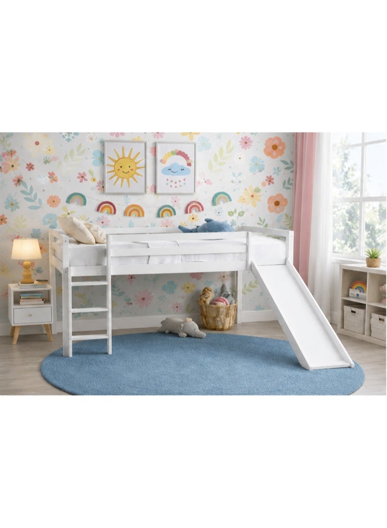 Space Embrace Children's Loft Bed with Slide, White, 90 x 200 cm, Wooden Frame with Ladder - Image 4