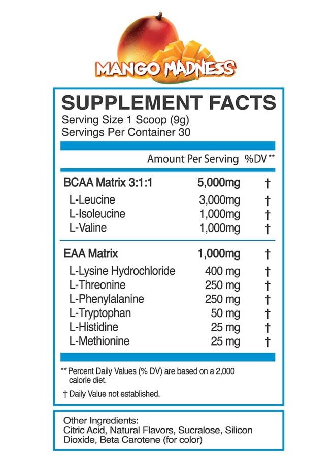 eFlow Nutrition Endure BCAA Plus EAA - Essential Amino Acids Powder with Electrolytes for Workout - Improve Energy, Recovery & Performance - Mango Madness (30 Servings) - Image 2