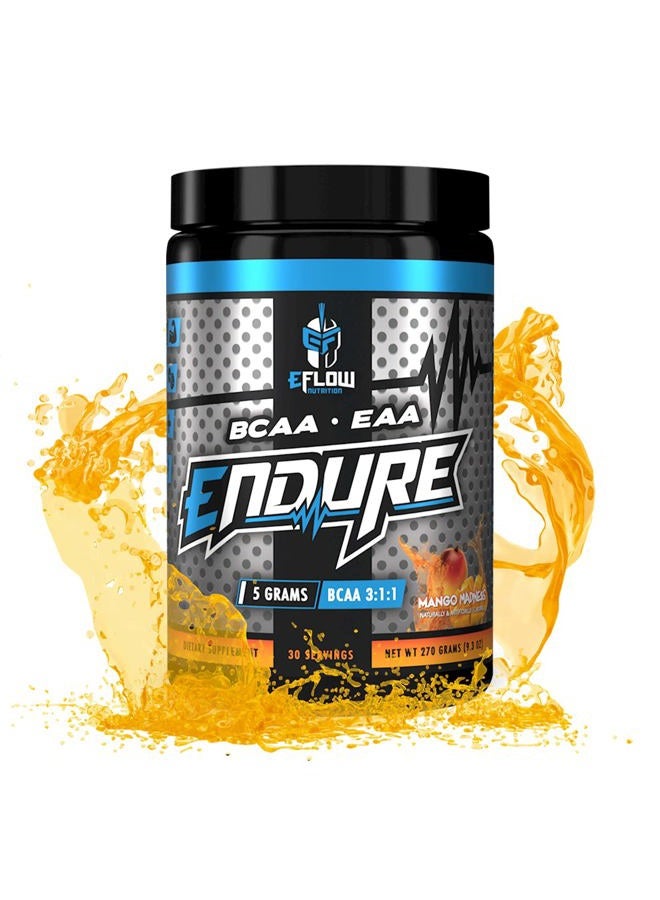 eFlow Nutrition Endure BCAA Plus EAA - Essential Amino Acids Powder with Electrolytes for Workout - Improve Energy, Recovery & Performance - Mango Madness (30 Servings) - Image 1