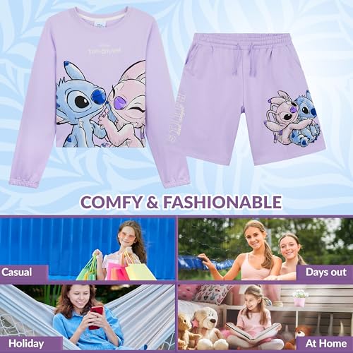 Disney Stitch Track Suit Girls Activewear Sweatsuit Teens 2pcs Sweatsuit Kids Clothing (9-10 Years, Lilac) - Image 2