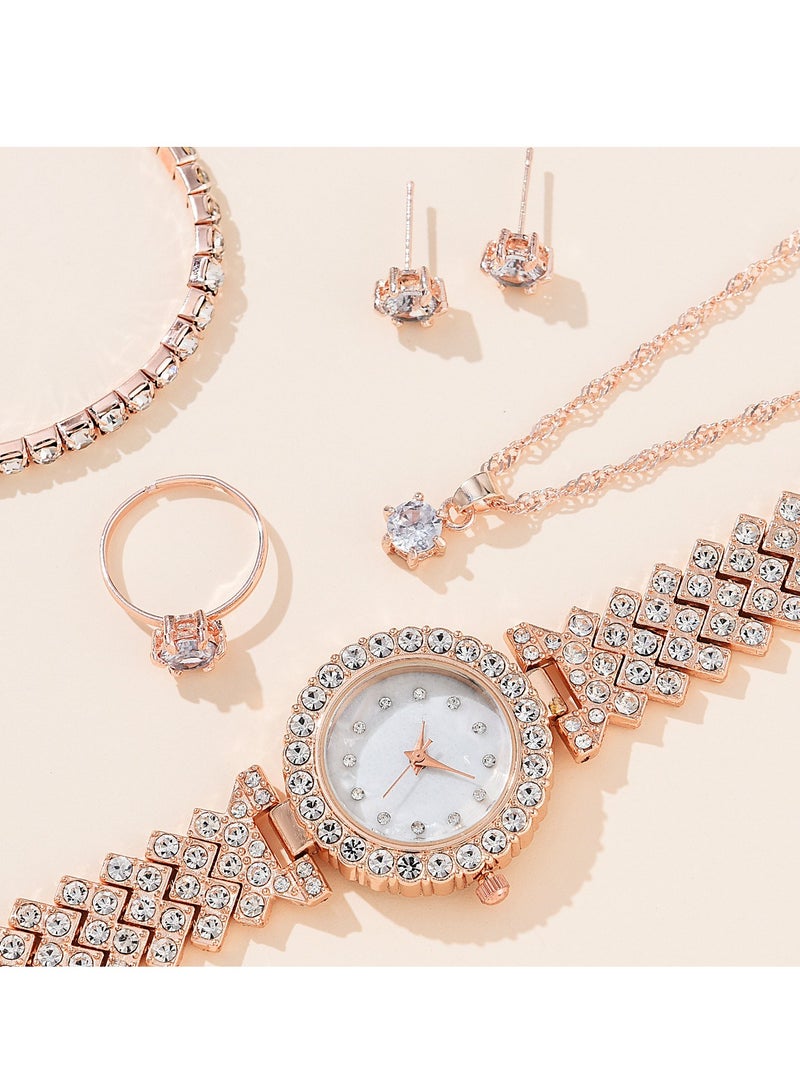 5pcs Rhinestone Watch Set Shiny Quartz Crystal Wrist Watch Luxury Diamond Shining Bling Watches with Stainless Steel Bracelet Gift for Women Girls Birthday  - Image 2