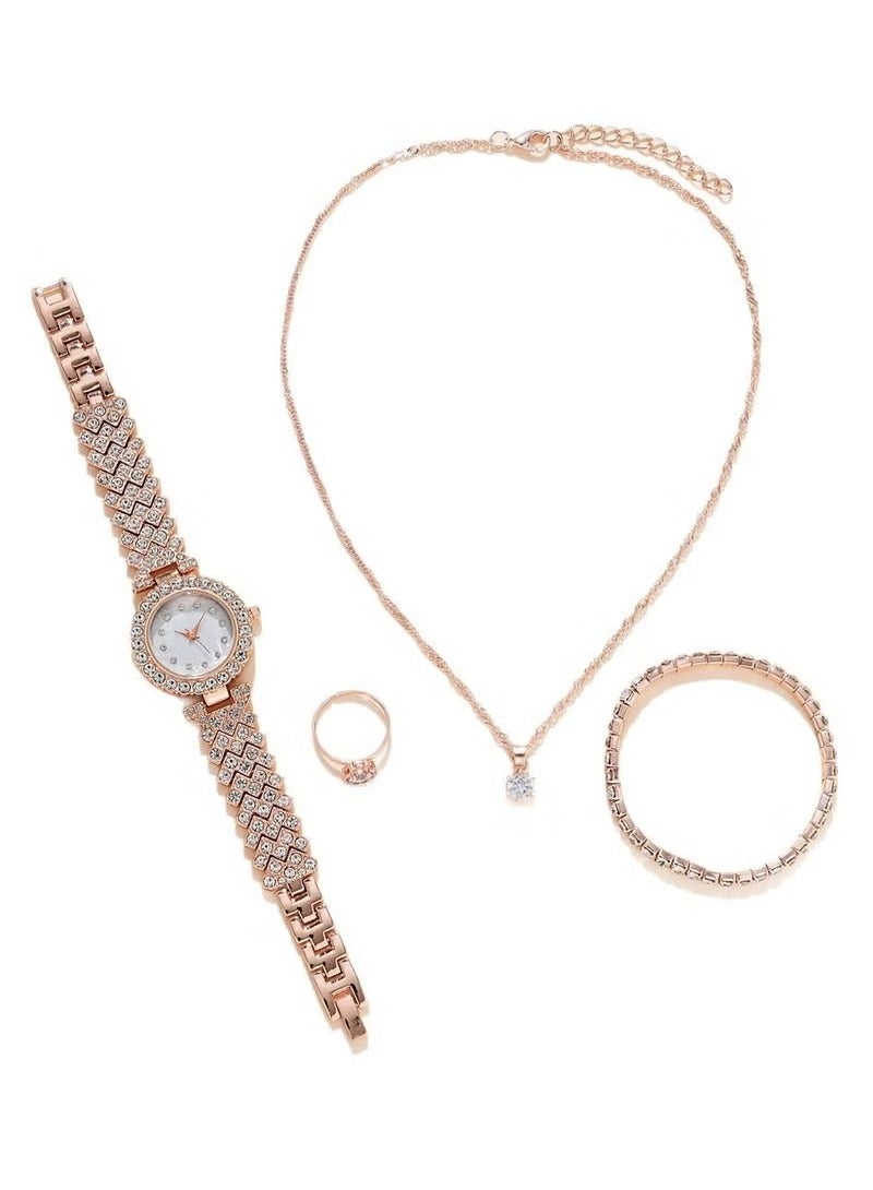 5pcs Rhinestone Watch Set Shiny Quartz Crystal Wrist Watch Luxury Diamond Shining Bling Watches with Stainless Steel Bracelet Gift for Women Girls Birthday  - Image 3
