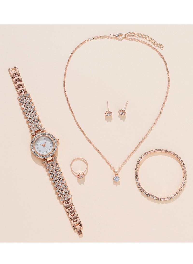 5pcs Rhinestone Watch Set Shiny Quartz Crystal Wrist Watch Luxury Diamond Shining Bling Watches with Stainless Steel Bracelet Gift for Women Girls Birthday  - Image 1