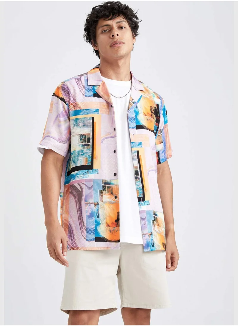 DeFacto Man Regular Fit Apache Neck Woven Short Sleeve Shirt