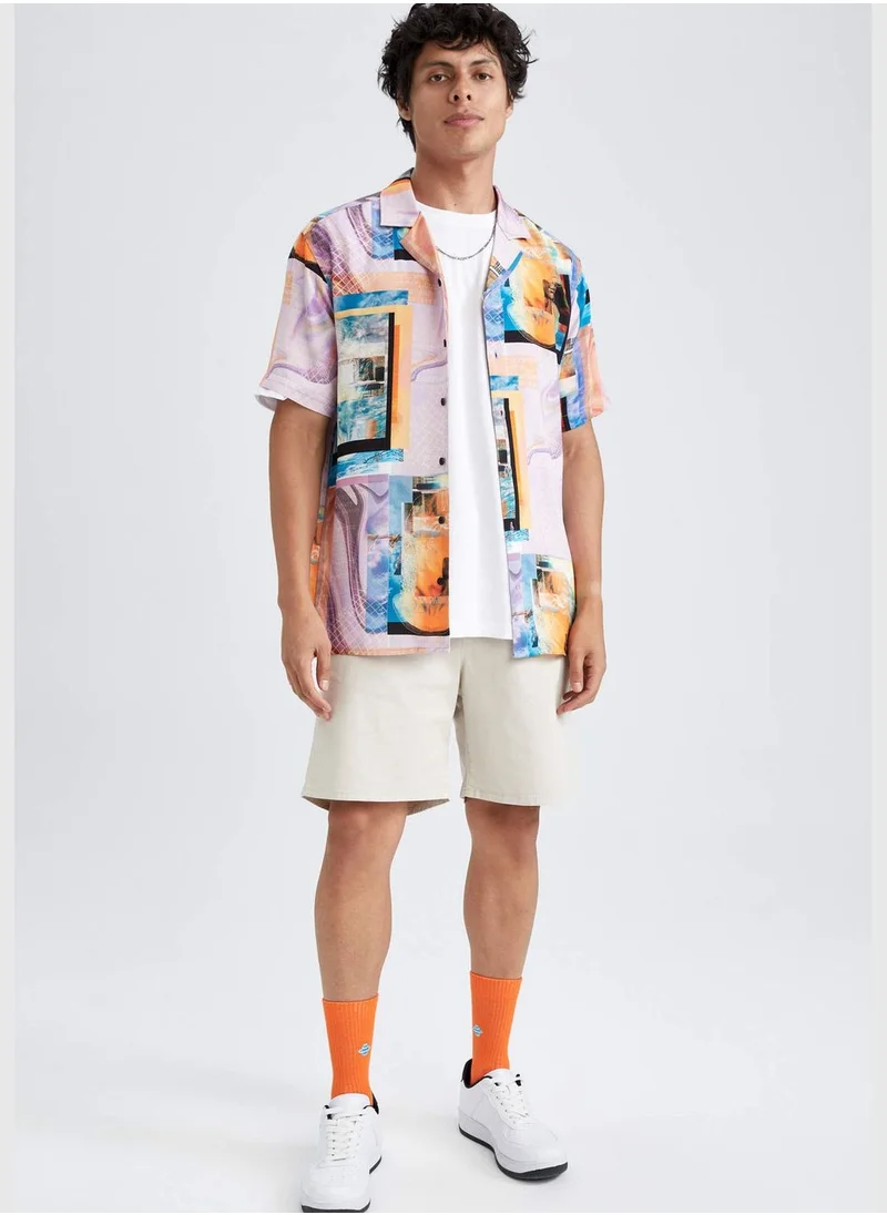 DeFacto Man Regular Fit Apache Neck Woven Short Sleeve Shirt