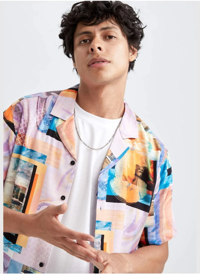 DeFacto Man Regular Fit Apache Neck Woven Short Sleeve Shirt