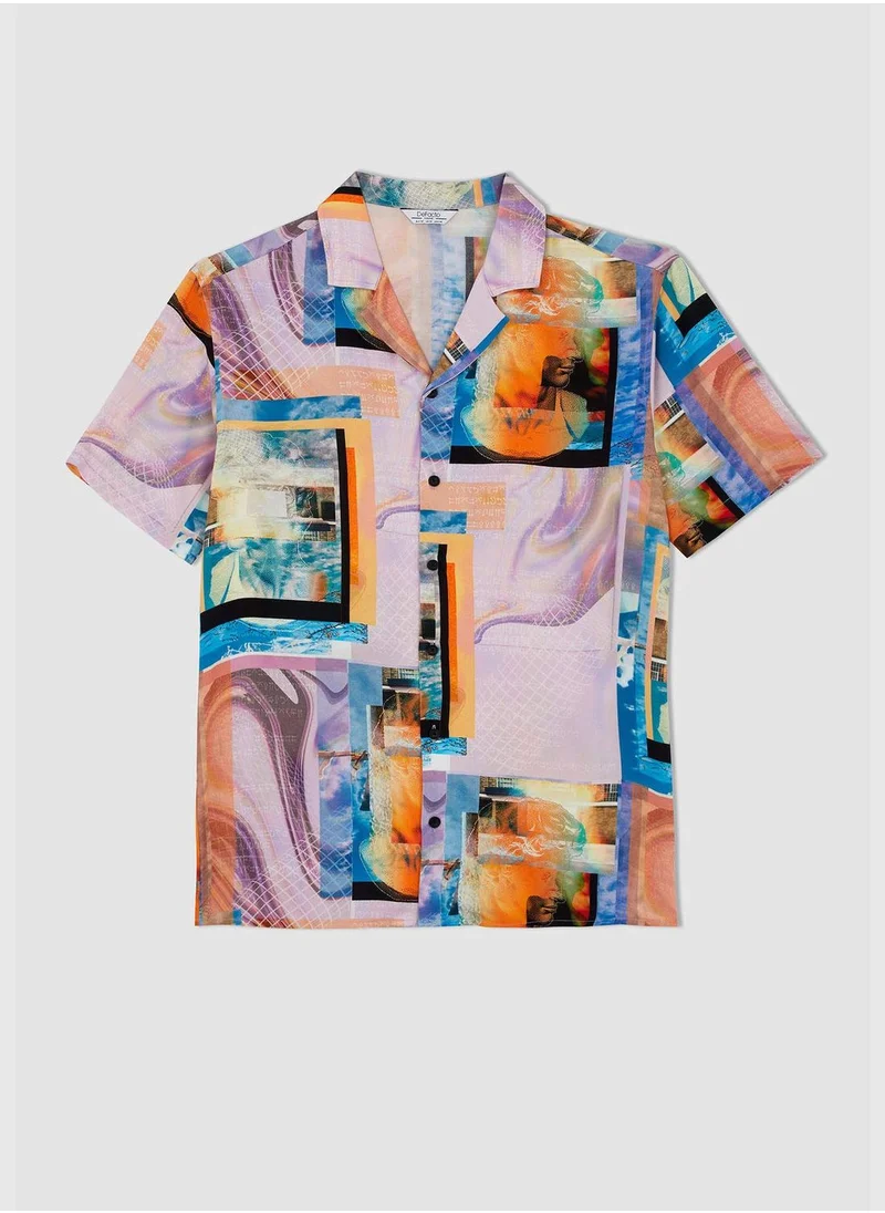 DeFacto Man Regular Fit Apache Neck Woven Short Sleeve Shirt