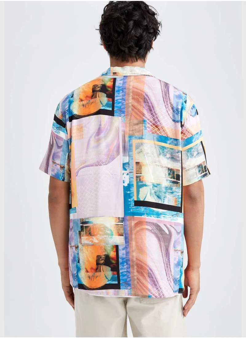 DeFacto Man Regular Fit Apache Neck Woven Short Sleeve Shirt