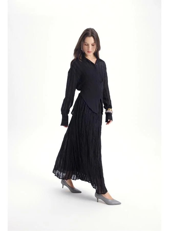MAI STUDIOS CO. Tanoa Striped Pattern Black Long Skirt.