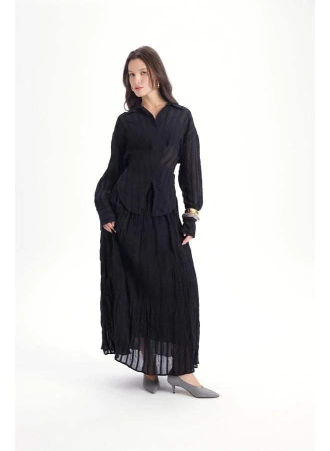 MAI STUDIOS CO. Tanoa Striped Pattern Black Long Skirt.