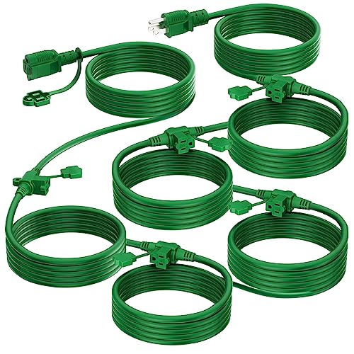 K KASONIC - Outdoor Extension Cord 50 FT, Evenly Spaced 6 Outlets Plugs, 16/3 SJTW Weatherproof Multiple Outlets Wire for Landscaping Light, Holiday Decoration and Christmas, ETL Listed, Green - Image 1