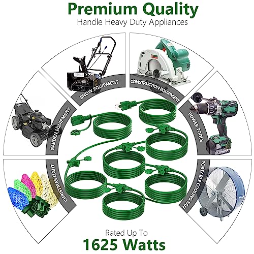 K KASONIC - Outdoor Extension Cord 50 FT, Evenly Spaced 6 Outlets Plugs, 16/3 SJTW Weatherproof Multiple Outlets Wire for Landscaping Light, Holiday Decoration and Christmas, ETL Listed, Green - Image 4